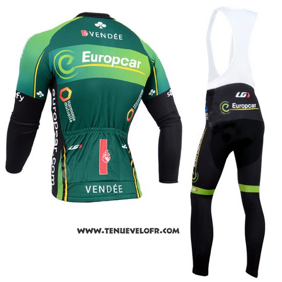 2014 Maillot Ciclismo Europcar Noir et Vert Manches Longues et Cuissard
